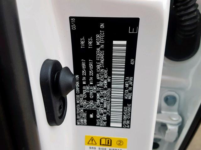 JTJYARBZ4J2109936 - 2018 LEXUS NX 200T WHITE photo 10