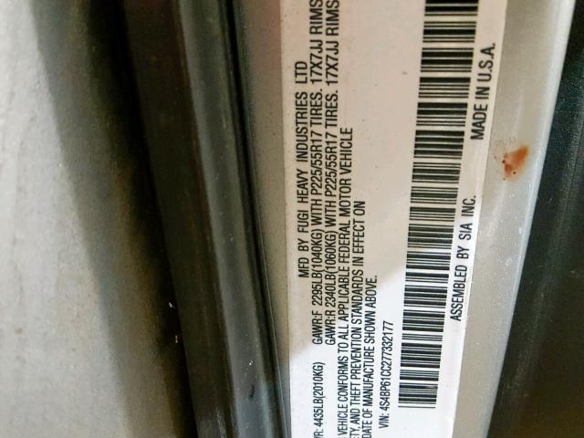 4S4BP61C277332177 - 2007 SUBARU LEGACY OUT SILVER photo 10