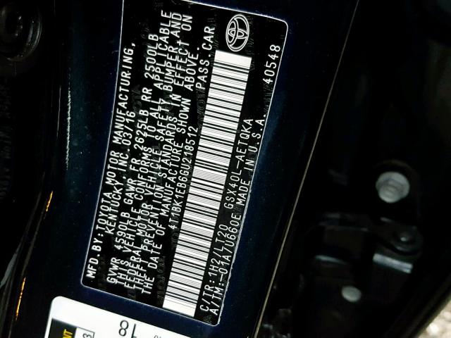 4T1BK1EB6GU218512 - 2016 TOYOTA AVALON XLE BLUE photo 10