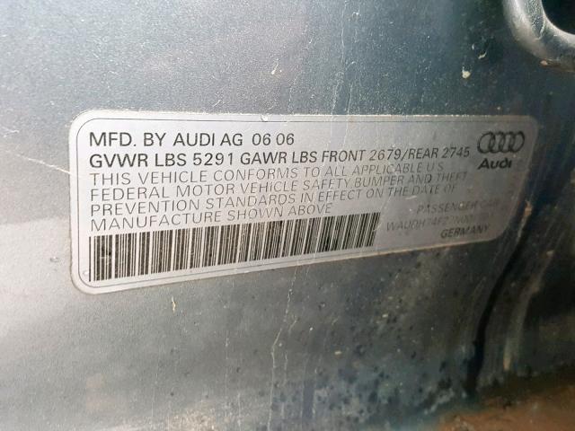 WAUDH74F27N007107 - 2007 AUDI A6 3.2 QUA GRAY photo 10