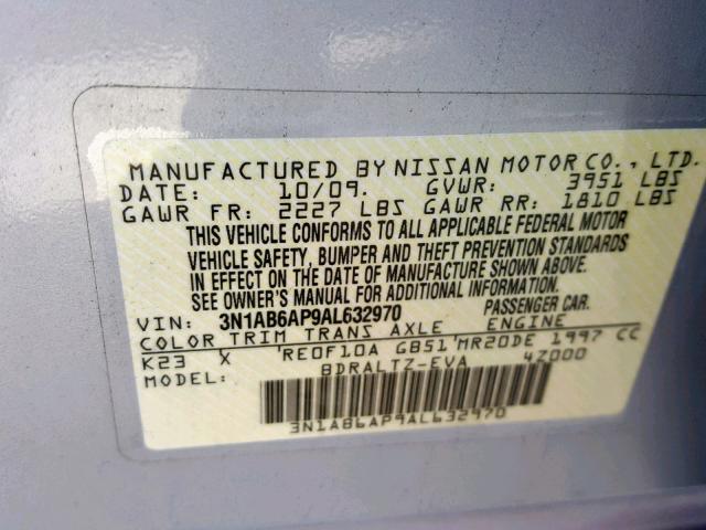 3N1AB6AP9AL632970 - 2010 NISSAN SENTRA 2.0 SILVER photo 10