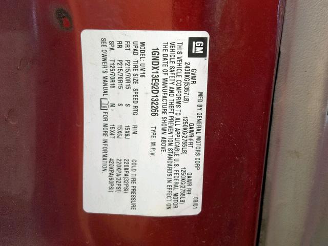 1GNDX13E92D132266 - 2002 CHEVROLET VENTURE LU RED photo 10