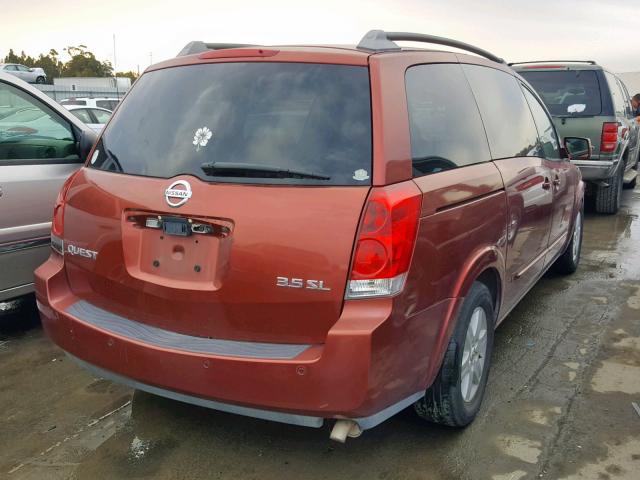 5N1BV28U74N302323 - 2004 NISSAN QUEST S BURGUNDY photo 4