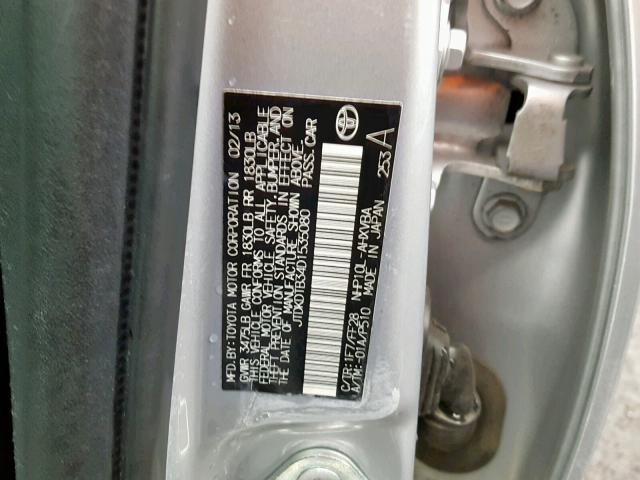 JTDKDTB34D1535080 - 2013 TOYOTA PRIUS C SILVER photo 10