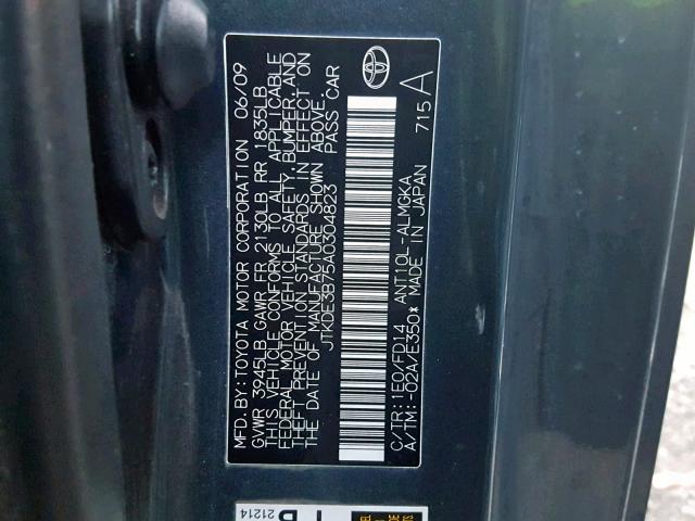 JTKDE3B75A0304823 - 2010 TOYOTA SCION TC ნაცრისფერი ფოტო 10