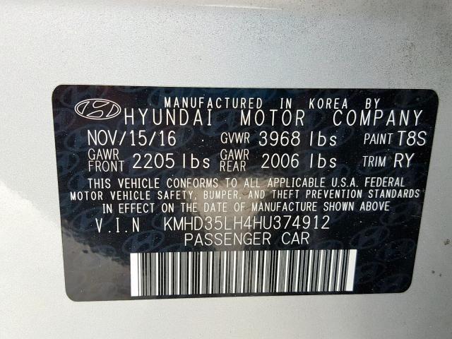 KMHD35LH4HU374912 - 2017 HYUNDAI ELANTRA GT SILVER photo 10