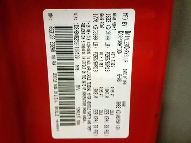 1D8HB48256F182120 - 2006 DODGE DURANGO SL RED photo 10