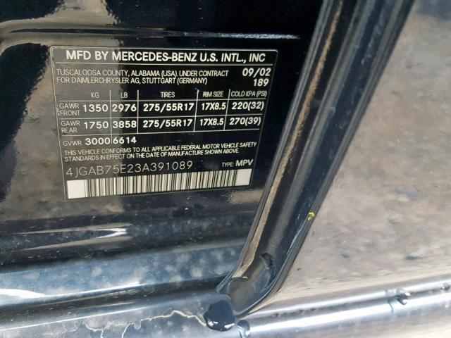 4JGAB75E23A391089 - 2003 MERCEDES-BENZ ML 500 GRAY photo 10