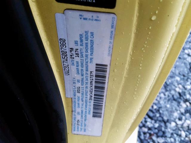 3VWCA21C4XM417379 - 1999 VOLKSWAGEN NEW BEETLE Sarı foto 10