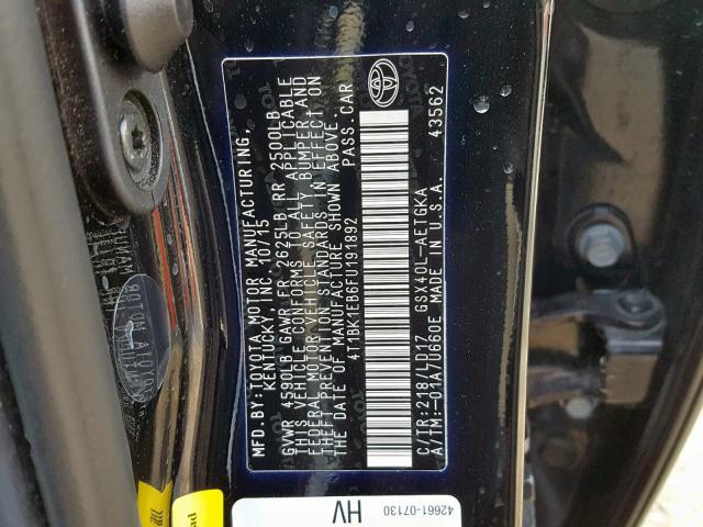 4T1BK1EB6FU191892 - 2015 TOYOTA AVALON XLE BLACK photo 10