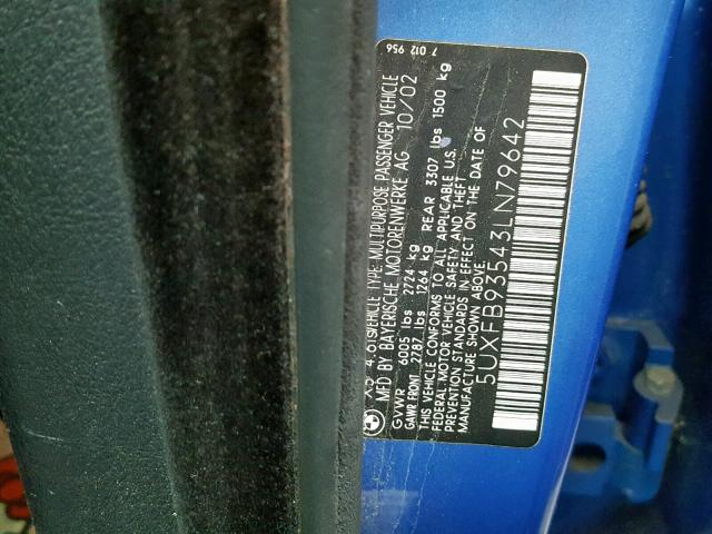 5UXFB93543LN79642 - 2003 BMW X5 4.6IS BLUE photo 10