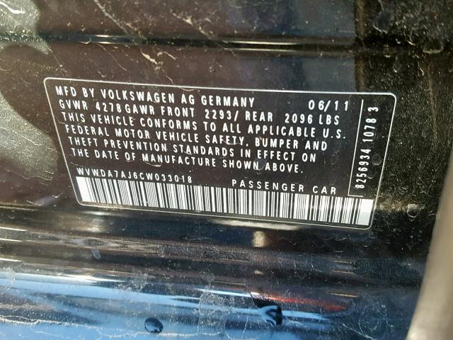 WVWDA7AJ6CW033018 - 2012 VOLKSWAGEN GOLF 黑色 照片 10