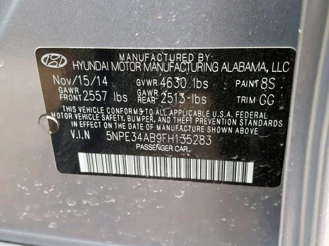 5NPE34AB9FH135283 - 2015 HYUNDAI SONATA SPO SILVER photo 10