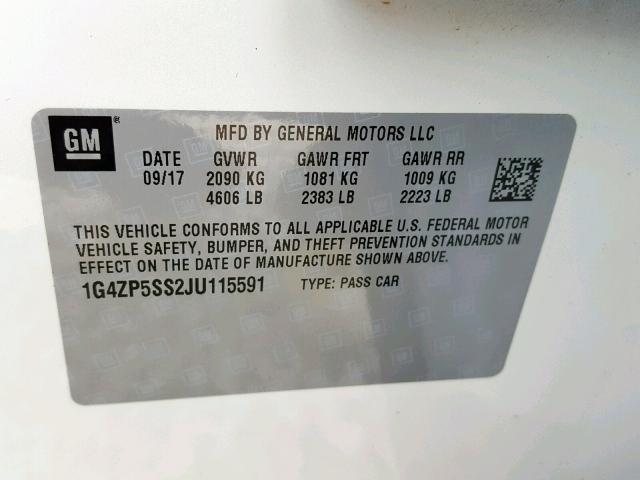 1G4ZP5SS2JU115591 - 2018 BUICK LACROSSE E WHITE photo 10