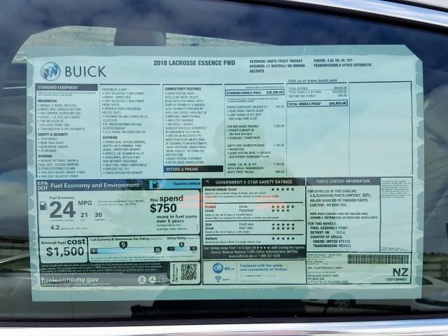 1G4ZP5SS2JU115591 - 2018 BUICK LACROSSE E WHITE photo 9