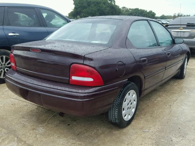 1B3ES47C9WD685593 - 1998 DODGE NEON HIGHL MAROON photo 4