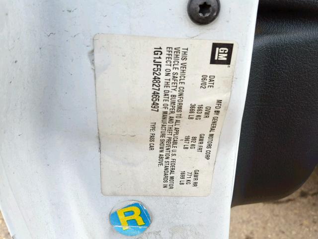 1G1JF524827465497 - 2002 CHEVROLET CAVALIER L WHITE photo 10