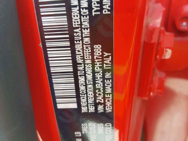 ZACCJBAH6JPH17668 - 2018 JEEP RENEGADE S RED photo 10