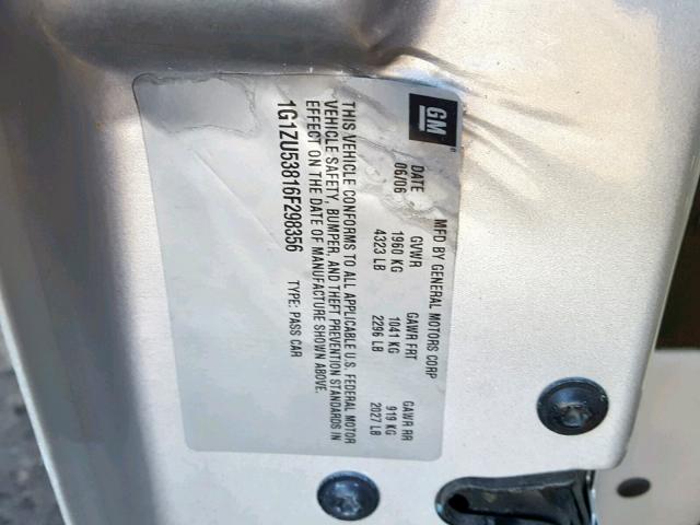 1G1ZU53816F298356 - 2006 CHEVROLET MALIBU LTZ ვერცხლისფერი ფოტო 10