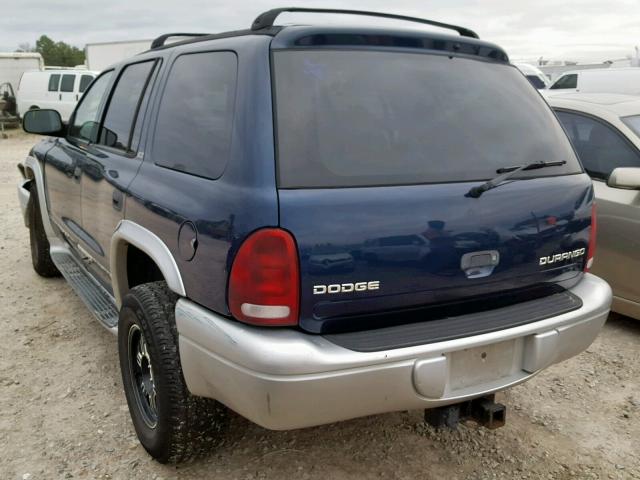 1B4HS58Z42F203970 - 2002 DODGE DURANGO SL BLUE photo 3