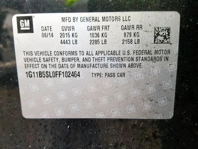 1G11B5SL0FF102464 - 2015 CHEVROLET MALIBU LS 黑色 照片 10