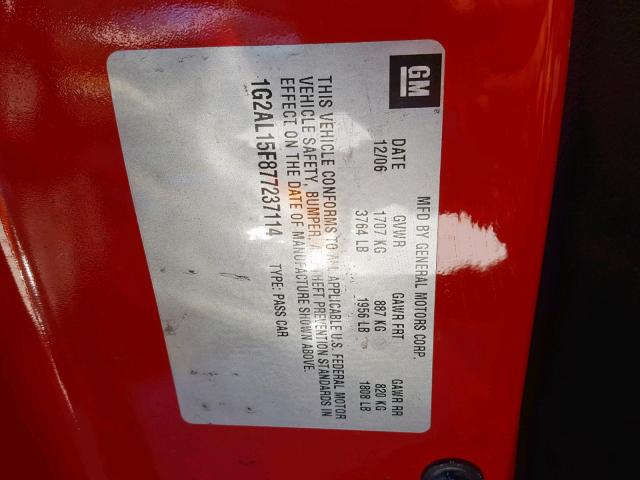 1G2AL15F877237114 - 2007 PONTIAC G5 RED photo 10