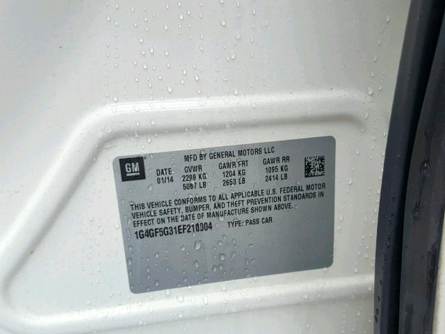 1G4GF5G31EF210004 - 2014 BUICK LACROSSE T WHITE photo 10