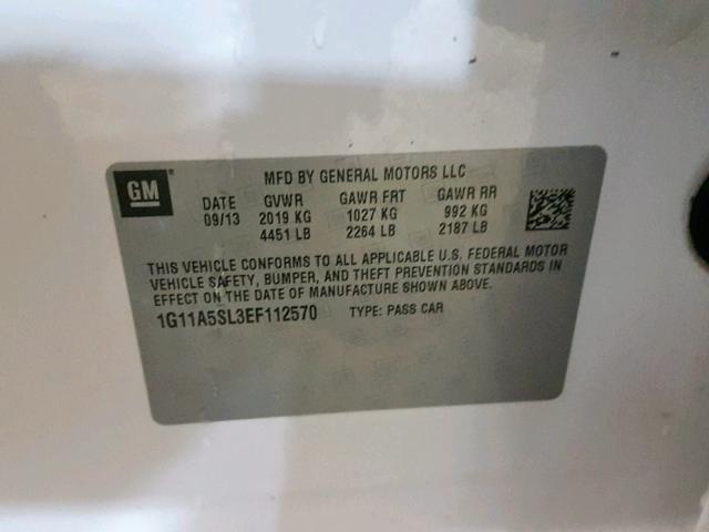 1G11A5SL3EF112570 - 2014 CHEVROLET MALIBU LS 白色 照片 10