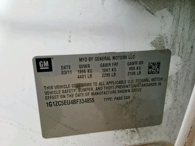 1G1ZC5EU4BF334855 - 2011 CHEVROLET MALIBU 1LT WHITE photo 10