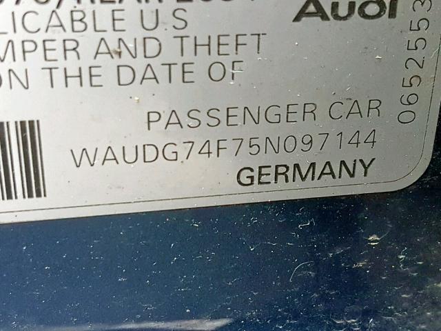 WAUDG74F75N097144 - 2005 AUDI A6 3.2 QUA BLUE photo 10