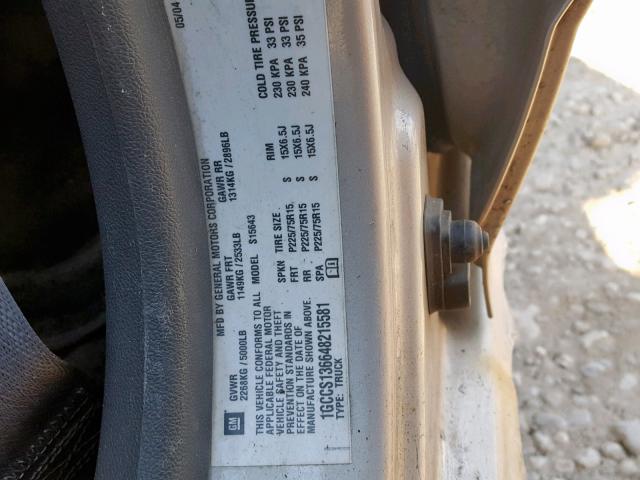 1GCCS136648215581 - 2004 CHEVROLET COLORADO GRAY photo 10