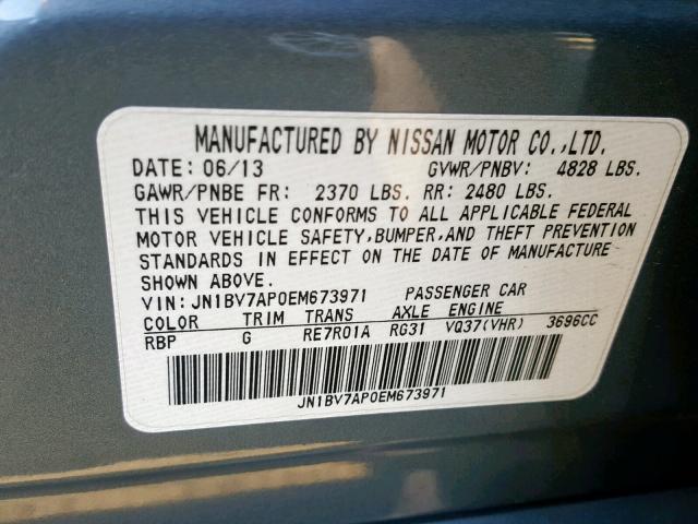 JN1BV7AP0EM673971 - 2014 INFINITI Q50 BASE GRAY photo 10