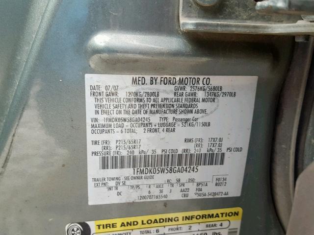 1FMDK05W58GA04245 - 2008 FORD TAURUS X S GREEN photo 10