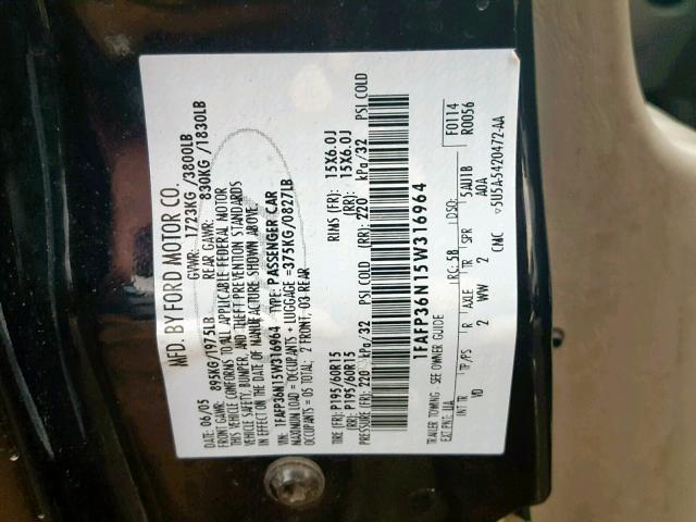 1FAFP36N15W316964 - 2005 FORD FOCUS ZXW BLACK photo 10