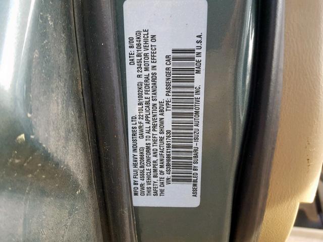 4S3BH686X16617630 - 2001 SUBARU LEGACY OUT TWO TONE photo 10