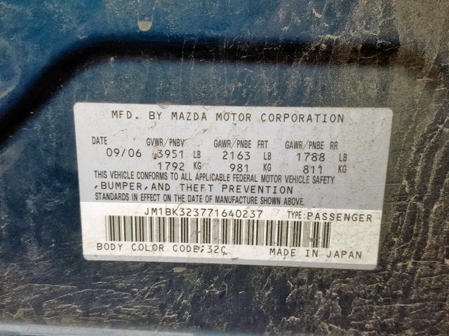 JM1BK323771640237 - 2007 MAZDA 3 S BLUE photo 10