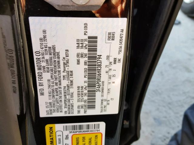 3FA6P0RU6HR383794 - 2017 FORD FUSION TIT BLACK photo 10