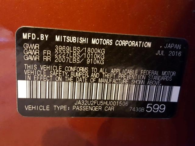 JA32U2FU5HU001506 - 2017 MITSUBISHI LANCER ES RED photo 10