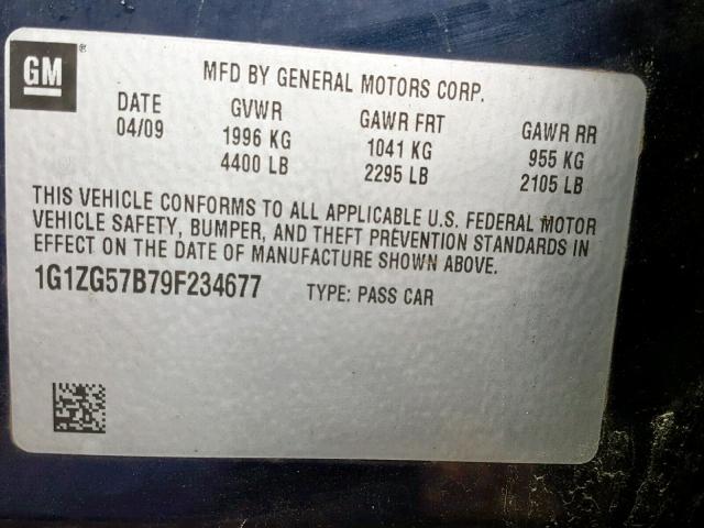 1G1ZG57B79F234677 - 2009 CHEVROLET MALIBU LS 蓝色 照片 10