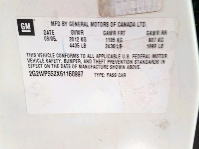 2G2WP552X61160997 - 2006 PONTIAC GRAND PRIX WHITE photo 10