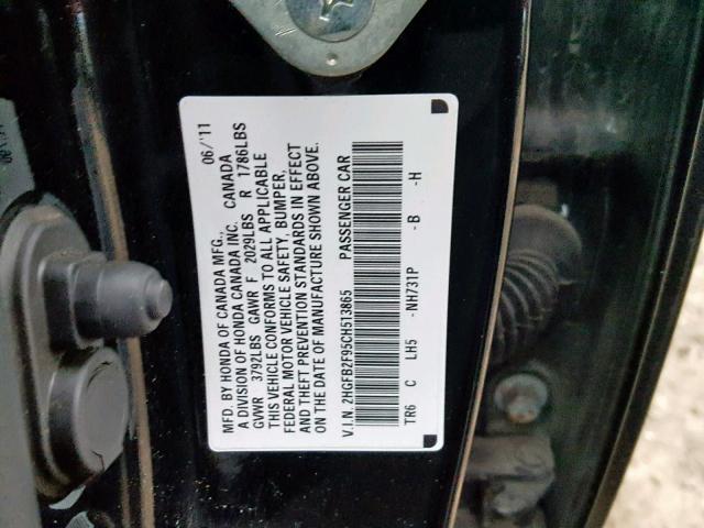 2HGFB2F95CH513865 - 2012 HONDA CIVIC EXL BLACK photo 10