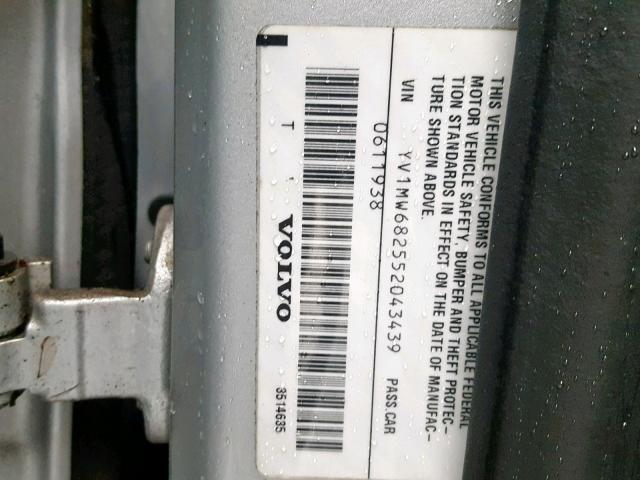 YV1MW682552043439 - 2005 VOLVO V50 T5 SILVER photo 10