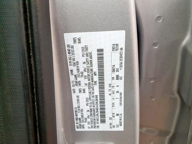 1FMCU9J94DUD62698 - 2013 FORD ESCAPE TIT SILVER photo 10