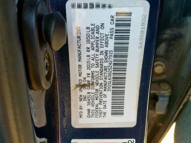 5Y2SL63825Z427915 - 2005 PONTIAC VIBE BLUE photo 10