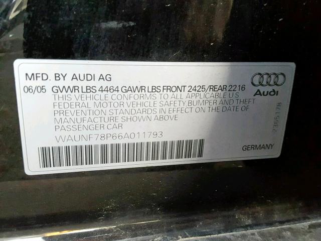 WAUNF78P66A011793 - 2006 AUDI A3 2.0 PRE BLACK photo 10