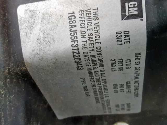 1G8AJ55F37Z208448 - 2007 SATURN ION LEVEL SILVER photo 10