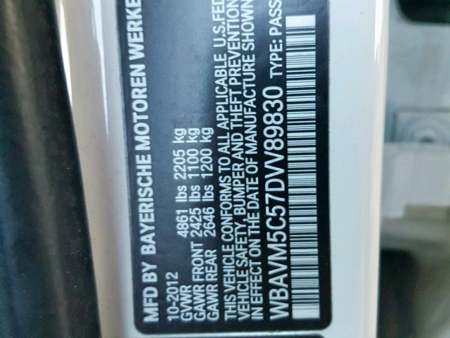 WBAVM5C57DVV89830 - 2013 BMW X1 XDRIVE3 WHITE photo 10