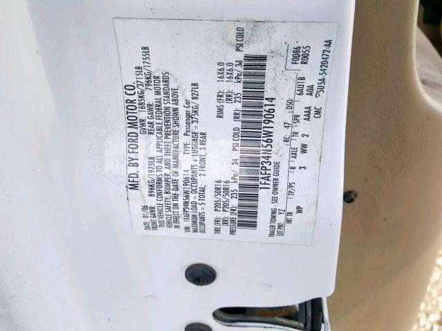 1FAFP34N56W190614 - 2006 FORD FOCUS ZX4 WHITE photo 10