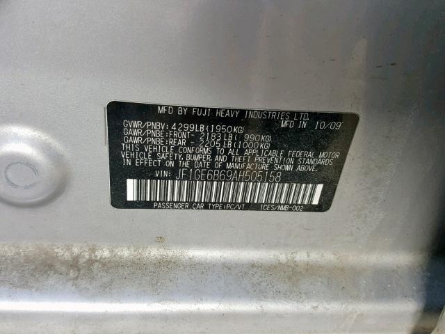 JF1GE6B69AH505158 - 2010 SUBARU IMPREZA 2. SILVER photo 10