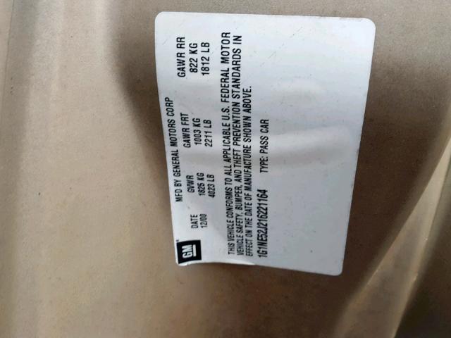 1G1NE52J216221164 - 2001 CHEVROLET MALIBU LS ოქროსფერი ფოტო 10